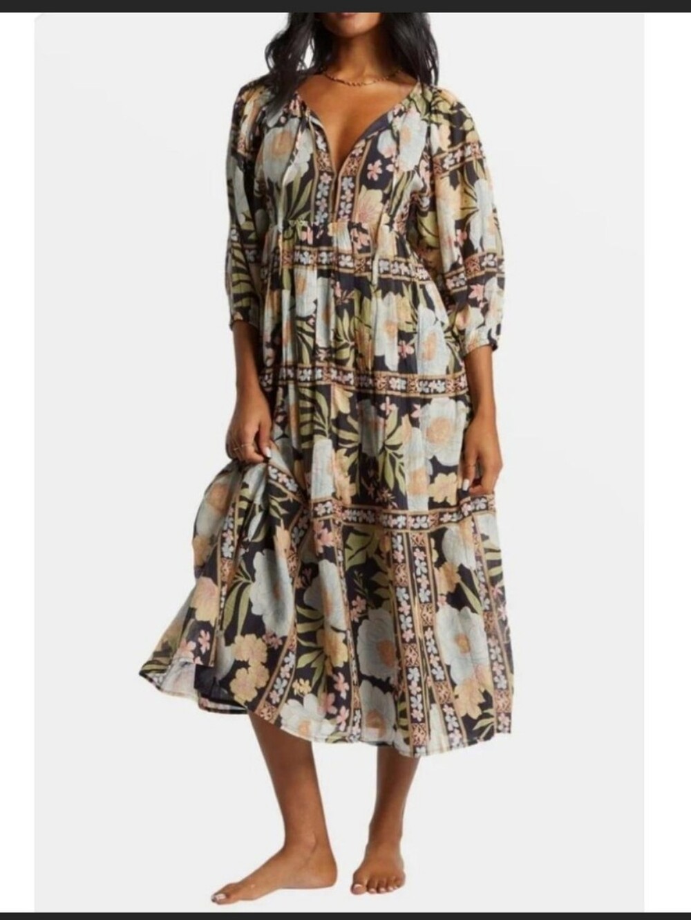 Billabong Black Floral Boho Midi Maxi Dress Small - Picture 2 of 11